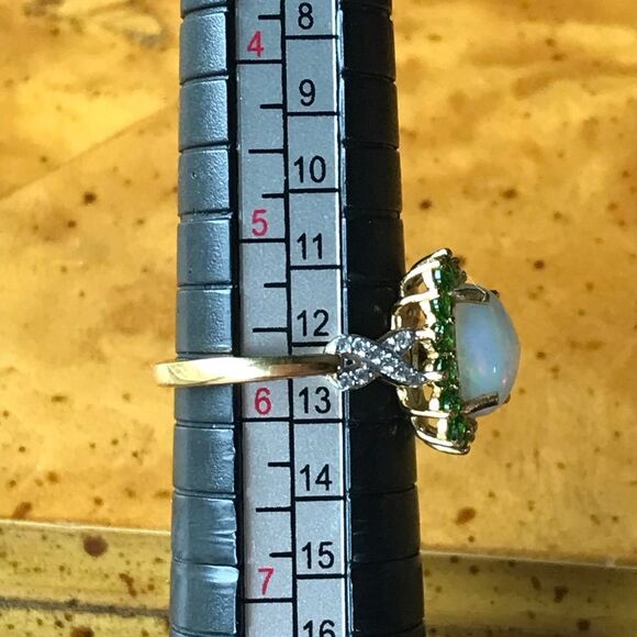 Natural Ethiopian Opal Chrome Diopside Sterling Silver Halo Ring Size 5.75 - Picture 7 of 8